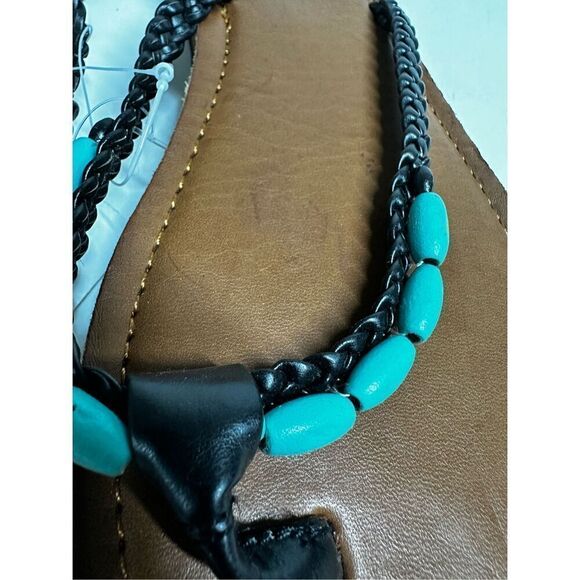 NWT O’Nell Flipflops Size 9/10 Leather Turquoise - Picture 4 of 6